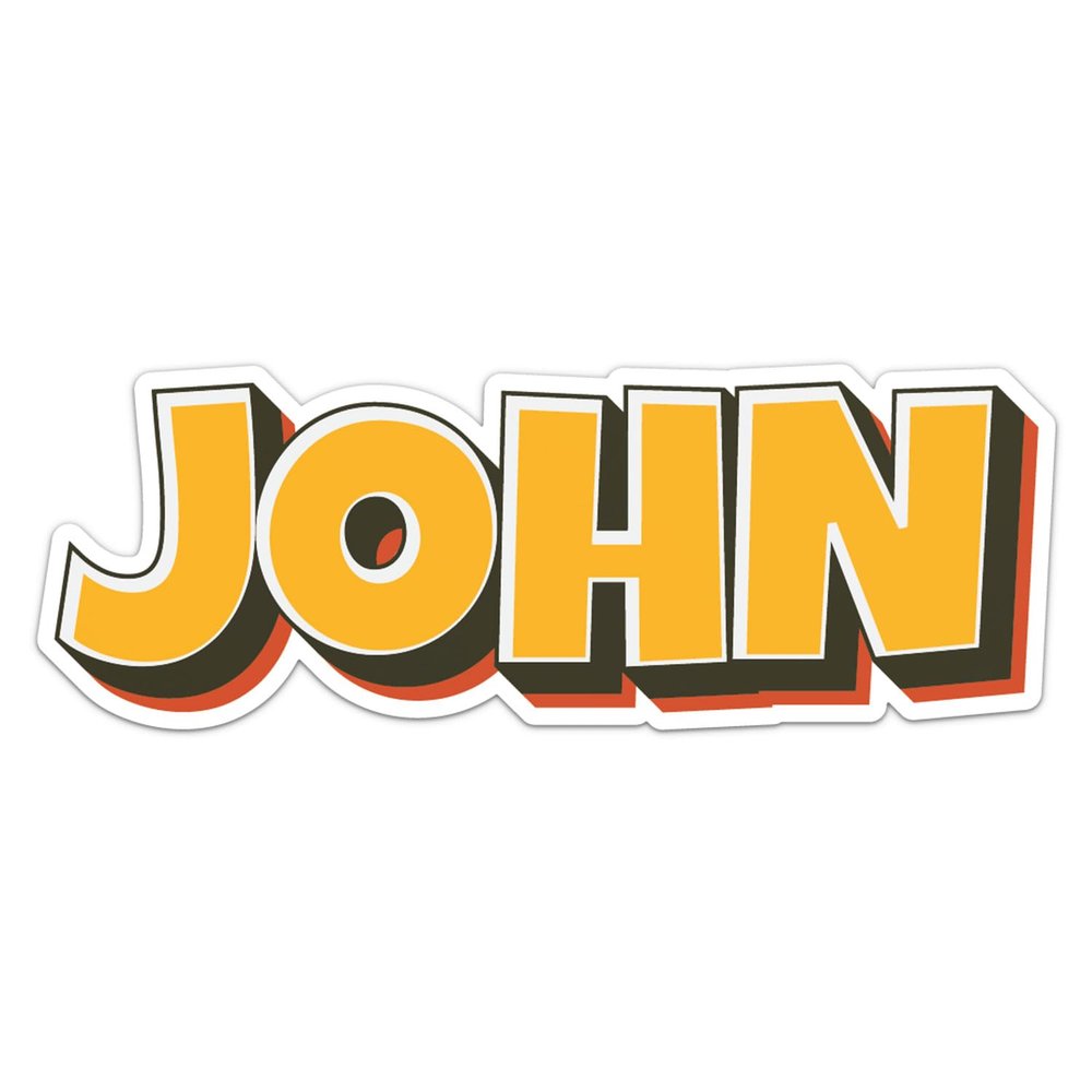 Comic Style John Name Sticker - Waterproof Vinyl Decal for Car Bumper, Laptop, Water Bottle, Luggage, Wall, Window Sticker, Size - 5'' Longer Side