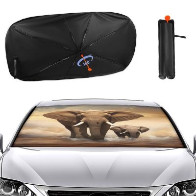 Elephant and Baby Elephant Car Windshield Sun Shade Umbrella Foldable Car Umbrella Sunshade for Front Window Auto Cover Sun Block Universal Car Keeps Vehicle Cool for Most Vehicle