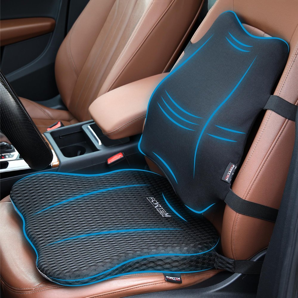FORTEM Car Seat Cushion & Lumbar Support Pillow for Car, Memory Foam Set