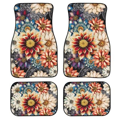 TOADDMOS Floral Dahlia Blossom Car Floor Mats Carpet Boho Style Floor Mats for Cars 4-Pcs Full Set Front & Rear Liners Carpet Floor Mats for Cars Sedans SUV Truck for Women Gifts,4 Piece Set