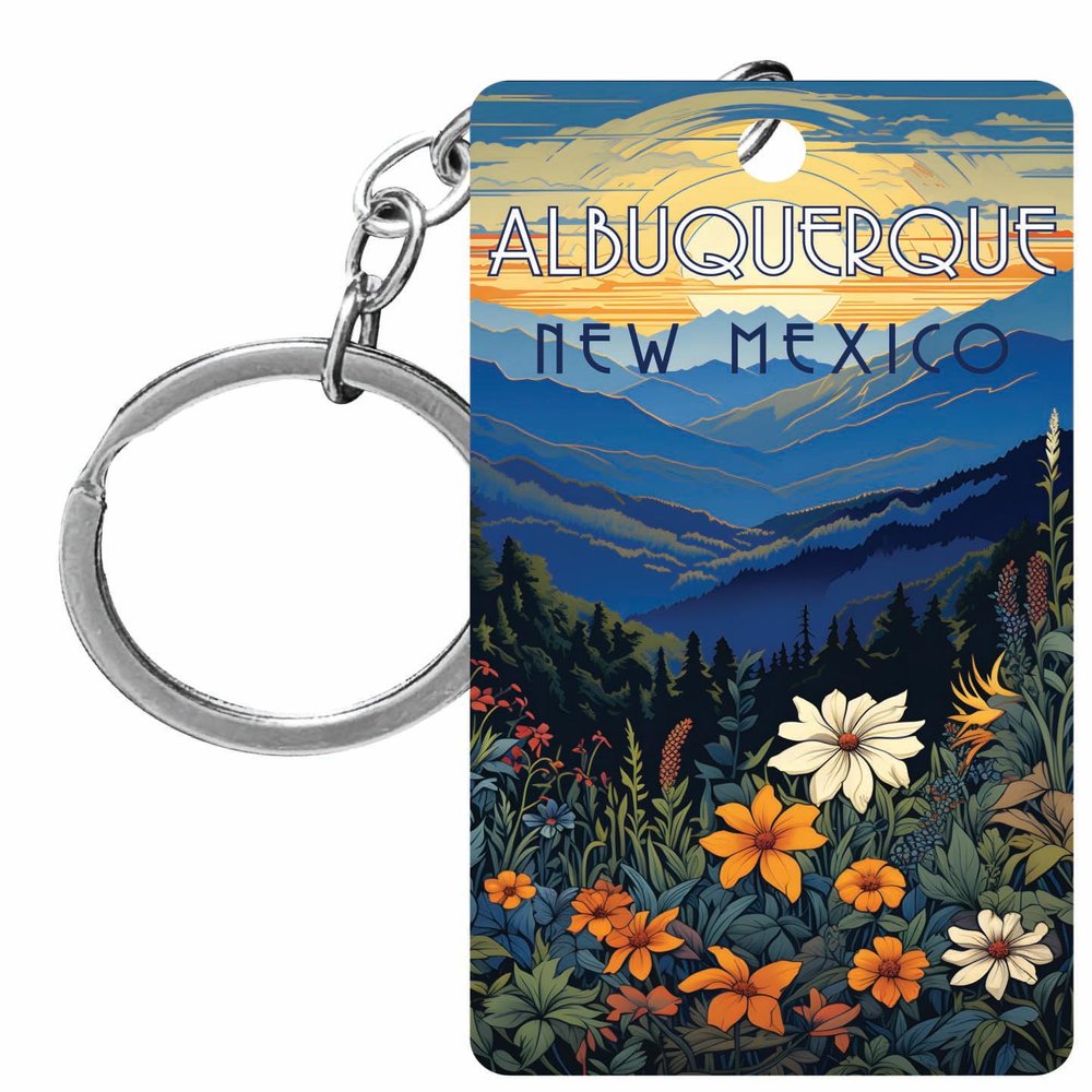 R and R Imports Albuquerque New Mexico Souvenir Acrylic Keychain Flower Camping Design Single