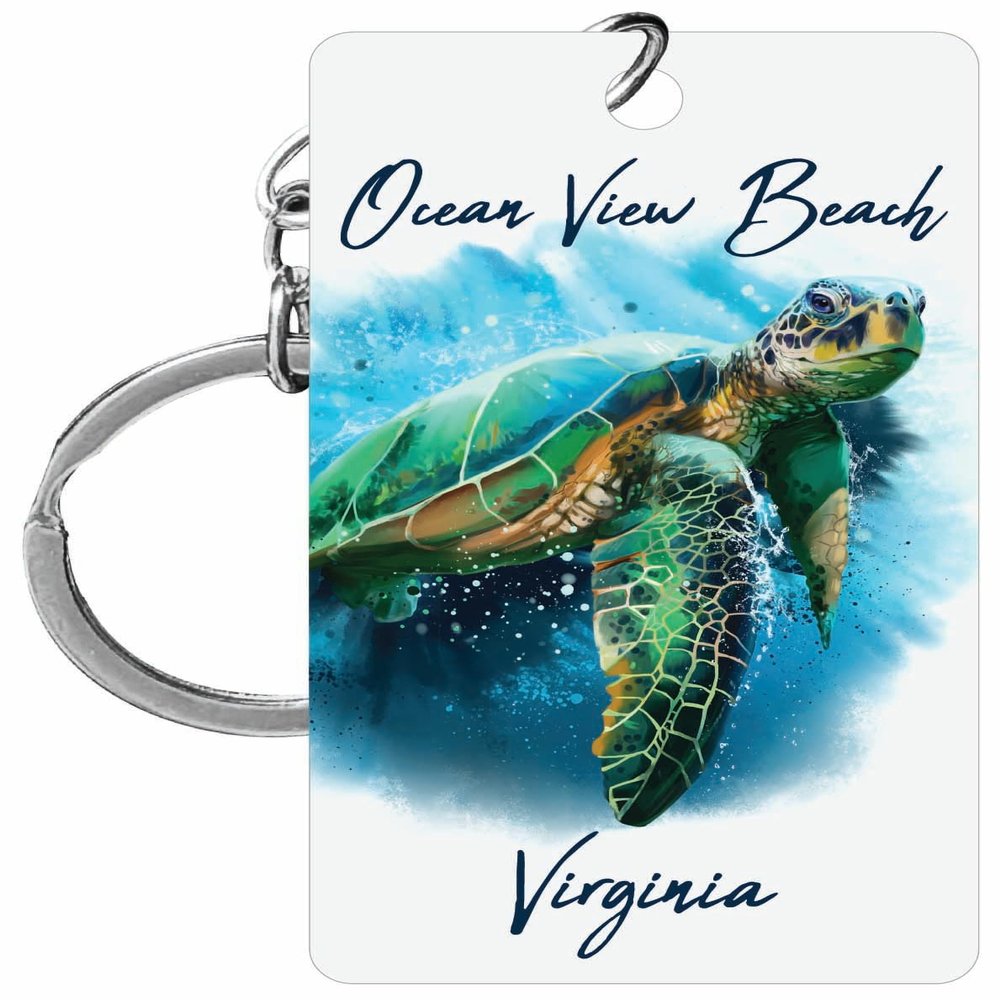 R and R Imports Ocean View Beach Virginia Souvenir Acrylic Keychain Sea Turtle Beach Design Single