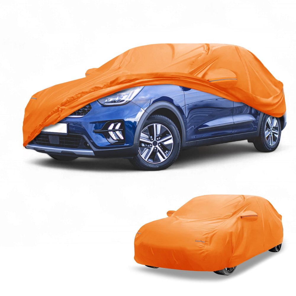 Partuto Car Cover Waterproof All Weather Automotive Outdoor Anti-UV Full Exterior Cover for Kia NIRO Aluminum Film Orange with Left Side Zipper