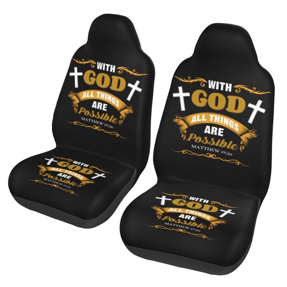with God All Things are Possible Car Seat Covers Seats 2 Piece Universal Fit Automotive Funny Cute Front Seat Covers for Women Men Easy to Install for Car Auto Trucks SUV