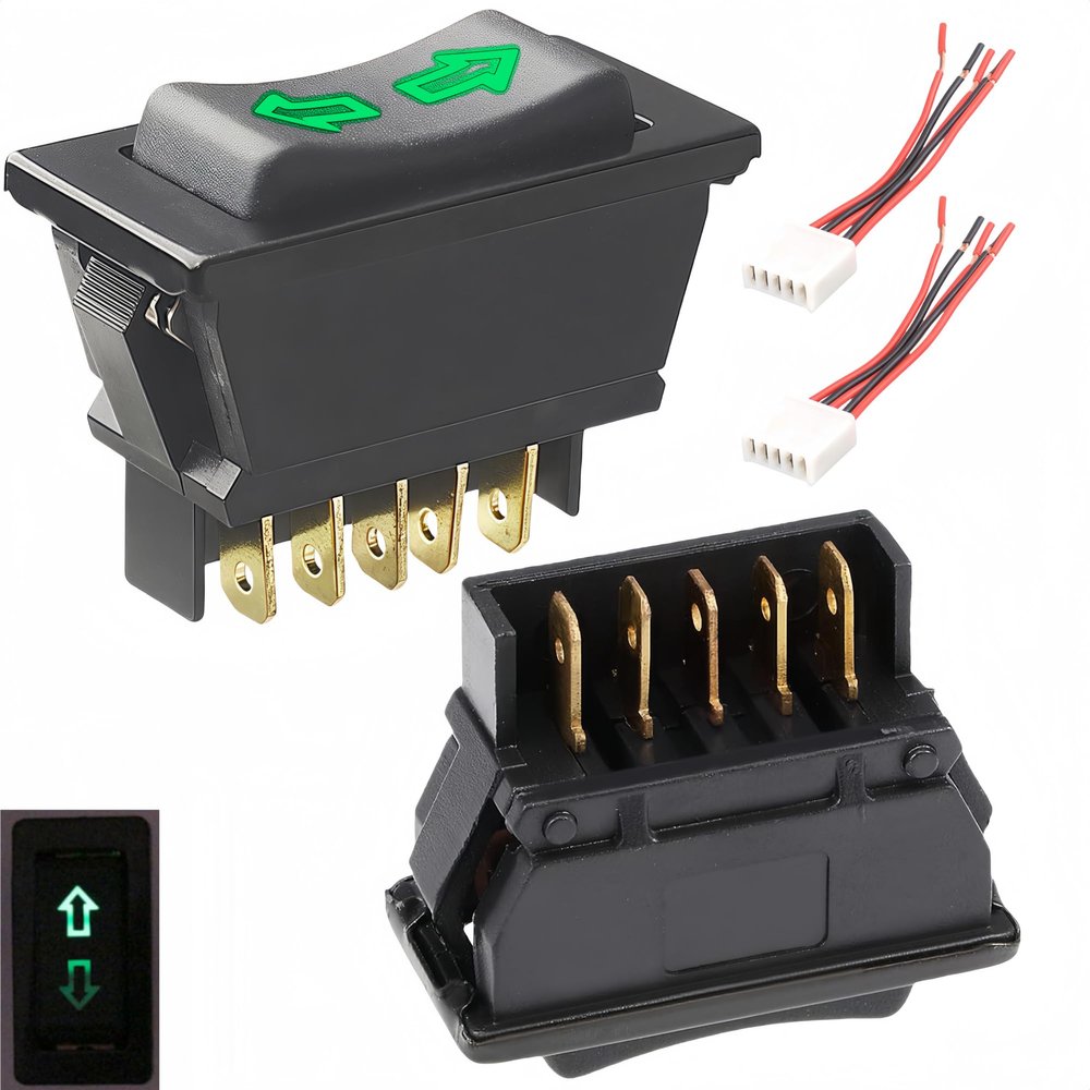 2Pcs Car Power Window Rocker Switch 12V 20 Amp Automotive Glass Lifting Control Power Window Button, 5 Pin DPDT Momentary Rocker Switch 3 Position (ON)-Off-(ON) RV Up Down Arrow Toggle Switch (Green)