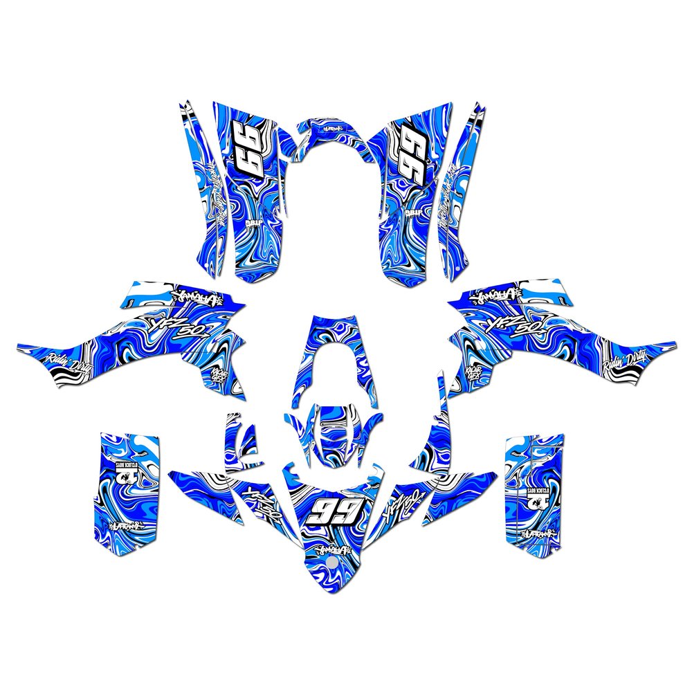 Kalair GFX Graphics Kit for Yamaha YFZ50 (All Years) SNAGGED Series Blue 21 Mil - ATV UTV Custom Racing Graphics Stickers Decals Kit, no-plastics
