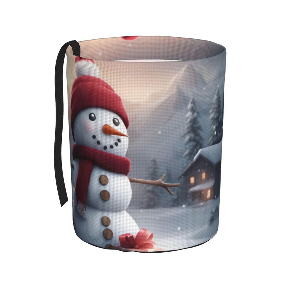 LNNIUK Merry Christmas Cute Snowman 1 Print Car Trash Can, Foldable Hanging Car Garbage Can,Car Storage Bag Organizer for Camping