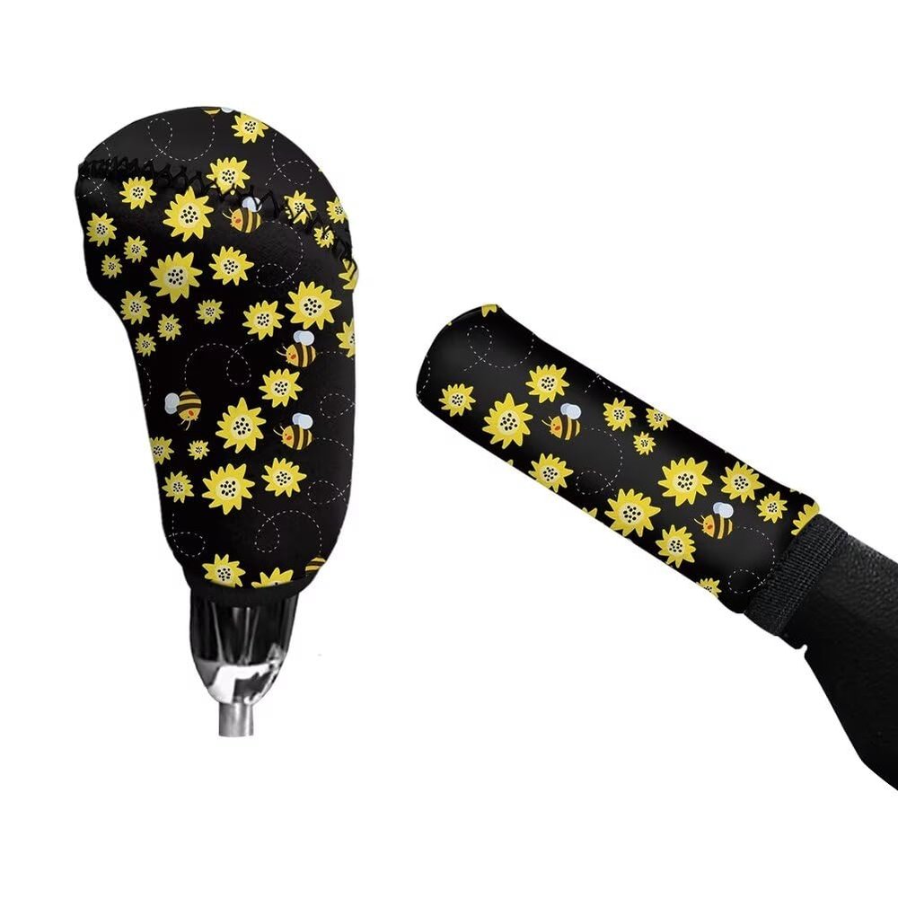 Forchrinse Sunflower Bee Car Handbrake Cover Gear Shift Knob Cover Unique Auto Decor Accessories for Men Women