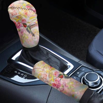 Forchrinse Hummingbird Floral Car Handbrake Cover Gear Shift Knob Cover Unique Auto Decor Accessories for Men Women
