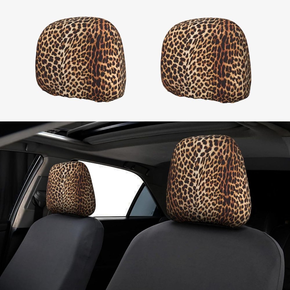 ayvcxui Realistic Leopard Print Car Headrest Covers 2 Pack Universal Car Accessories Car Seat Head Rest Protector for Cars SUV Truck