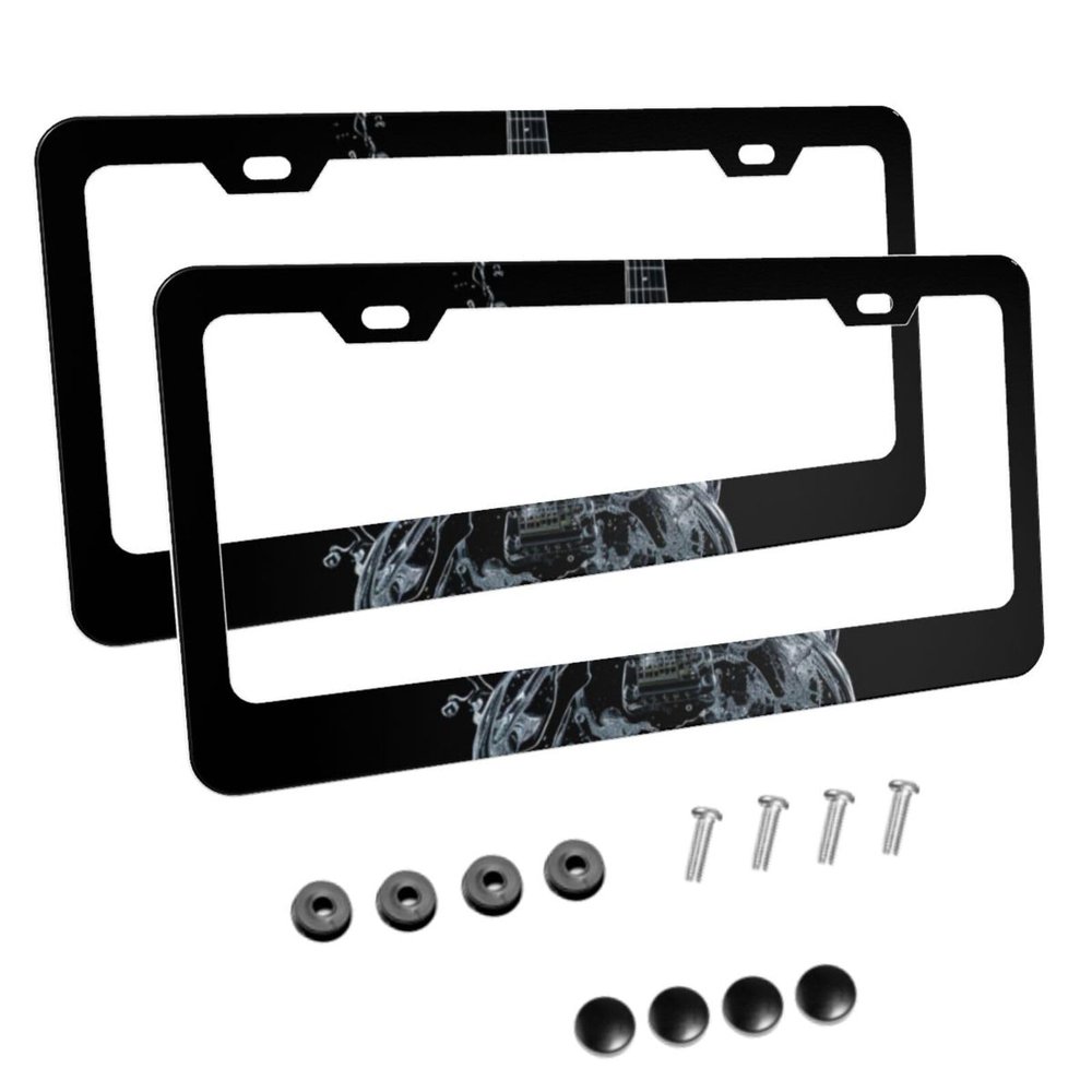 Foruidea Guitar in Water On Black Matte Aluminum License Plate Frame with Black Screw Caps2pcs 2 Holes Black Licenses Plates Frames,Car Licenses Plate Covers Holders for Us Vehicles/Women/Men