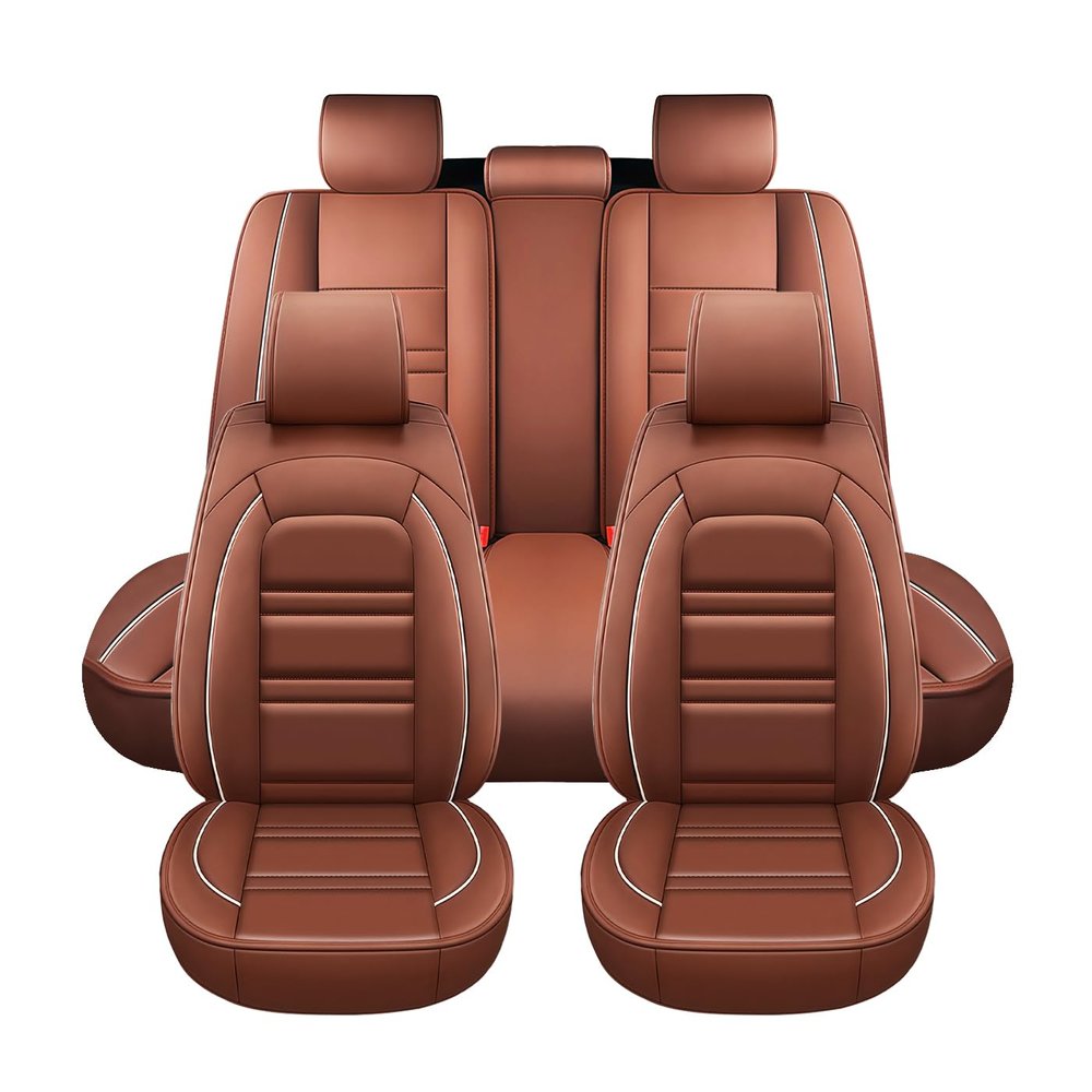 PACKMACH Seat Covers for Kia Soul 2010-2025 | 5-Seats Leather Seat Covers, Easy to Install Automotive Seat Covers Full Set (Full Set, Coffee)