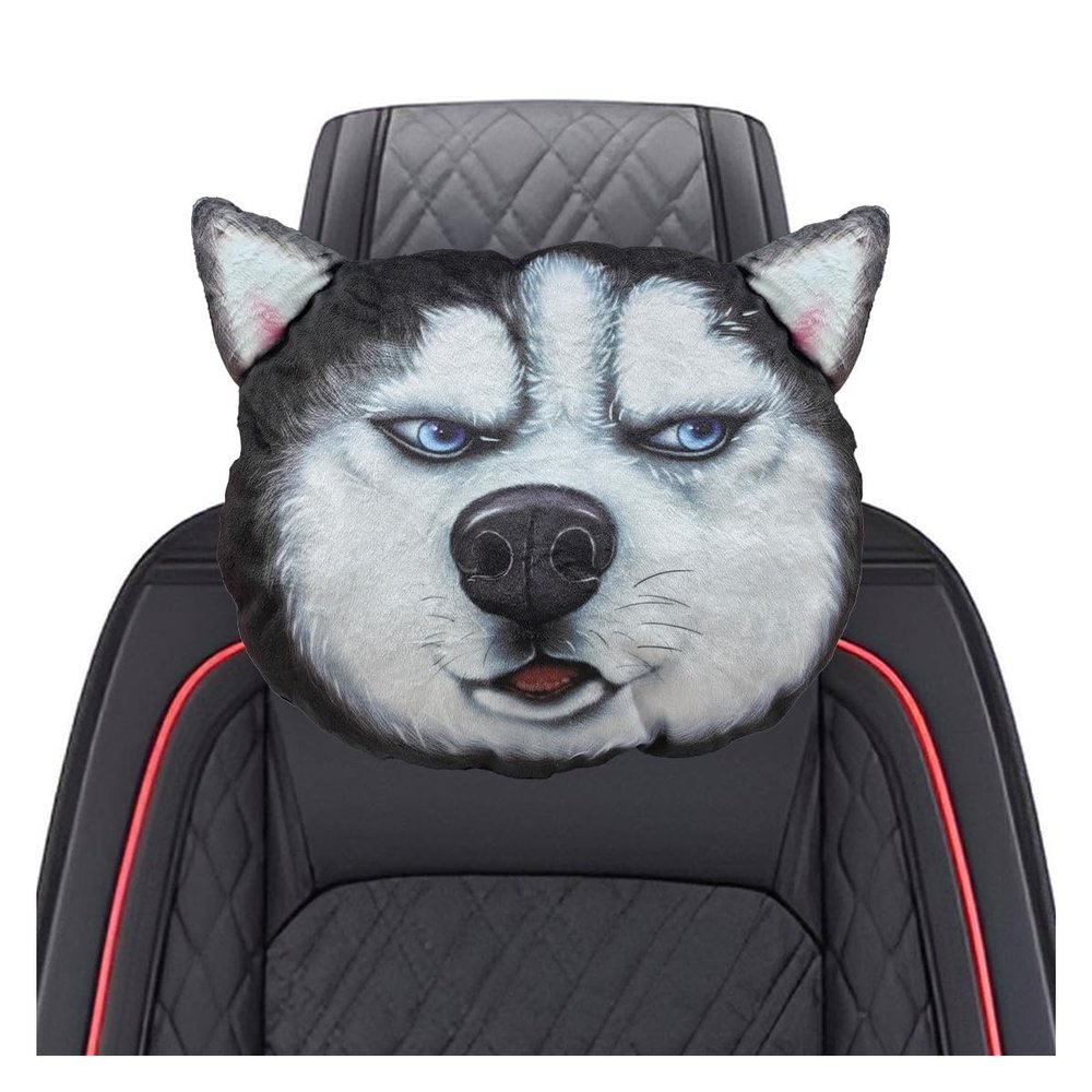 LHDOS Cute Husky Dog Car Headrest Pillow- Memory Foam Car Neck Pillow Auto Seat Cushion of Headrests for Pain Pressure Relief- Cartoon Neck Support Cushion with Adjustable Strap for Most Cars (Husky)