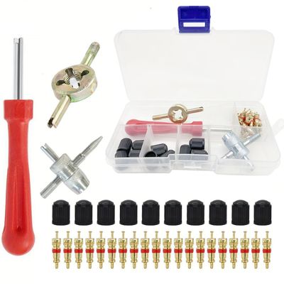 Nscdiew 33Pcs Stem Removal Tool, Spool Removal and Installation Tool, Four-Way Valve Tool, Spool, Stem Cover,Valve Stem Removal Tool,Suitable for All Types of Tires (A)