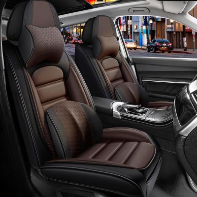 YWZQ Full Set Car Seat Covers for Lincoln Mark LT 2006-2008, Waterproof Stain-Resistant Seat Cover, Premium Nappa Leather Seat Protectors with Storage Pockets(Luxury 5 Seats/Black&Coffee)