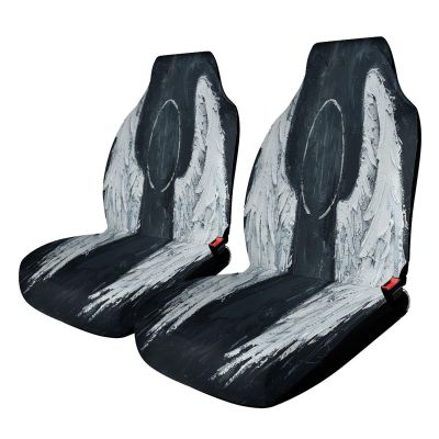HKMNTGD Car Seat Covers for Front Seats Printed 2 Pack, White Angel Wings Cloth Washable Car SeatCover for Auto Truck Van SUV Interior Accessories