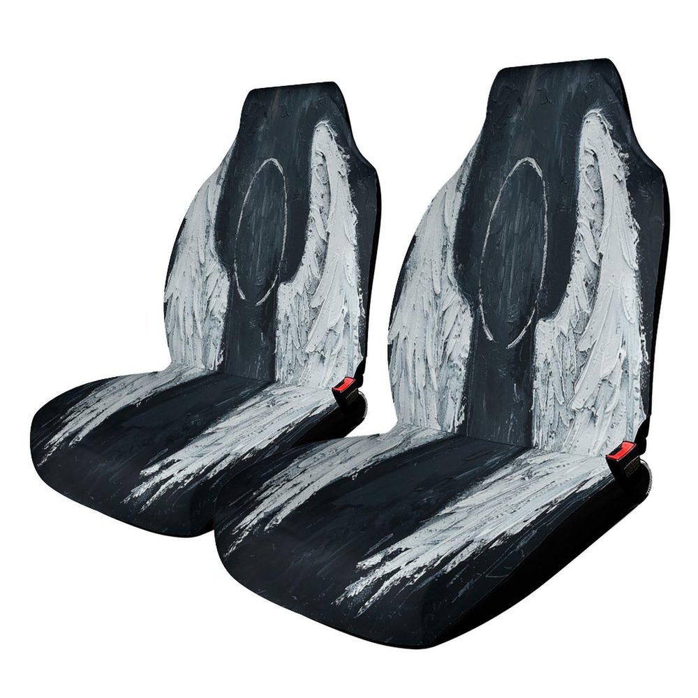 HKMNTGD Car Seat Covers for Front Seats Printed 2 Pack, White Angel Wings Cloth Washable Car SeatCover for Auto Truck Van SUV Interior Accessories