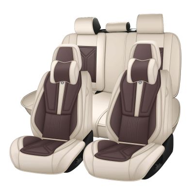 BYXN Car Seat Cover Full Set for Lexus GX 460 2010-2023,Faux Leather Seat Cover for Car,Breathable Vehicle Cushions Cover Waterproof Automotive Seat Covers with Headrests(5 seat,Beige&Brown)