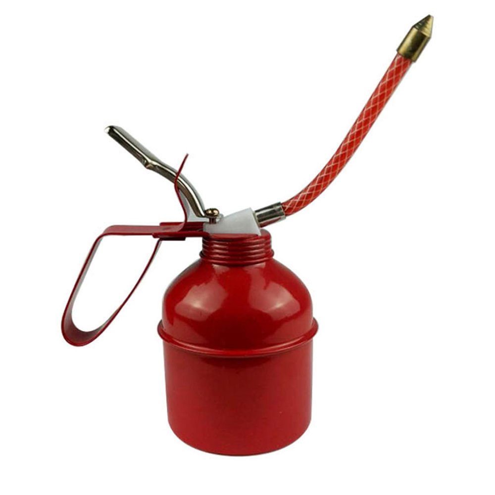Gsycle 400 Ml Manual Oiler Can, Iron Red Lever Style Lubrication Oiling Can Flexible Hose Oil Can Pump Oil Squirt Can with Flexible Hose for Lubrication Needs (400ml)