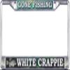 Outdoor Customs Gone Fishing White Crappie Metal License Plate Frame, Chrome Plated, UV-Resistant, 3D Domed Fish Decal, Weatherproof, Made in USA, Silver view 1