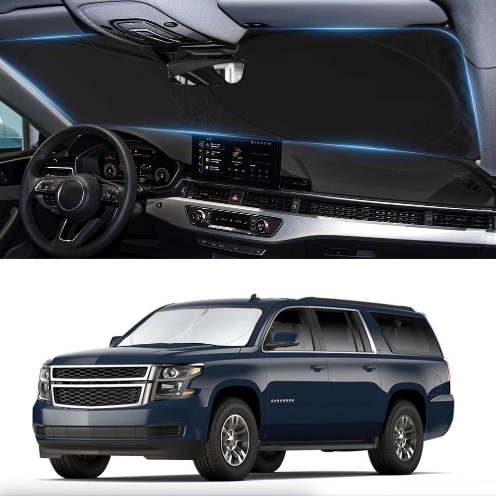 Sunshade for Suburban Windshield Sun Shade Custom Fit 2015-2020 Chevy Chevrolet Suburban Accessories Foldable Front Window Shield Cover Sun Visor Protector Block UV Rays Keep Car Cooler