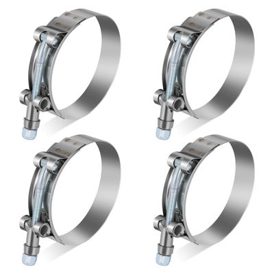Auto Dynasty T-Bolt Hose Clamps for 2.5" ID, Pack of 4 Stainless Steel Turbo Intake Intercooler Clamps, Working Range 2.6"-3" Hose ID, Polished/Zinc Plated Silver