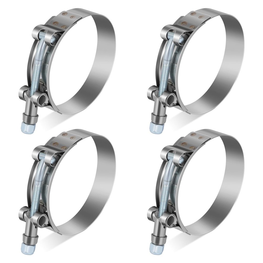Auto Dynasty T-Bolt Hose Clamps for 2.5" ID, Pack of 4 Stainless Steel Turbo Intake Intercooler Clamps, Working Range 2.6"-3" Hose ID, Polished/Zinc Plated Silver