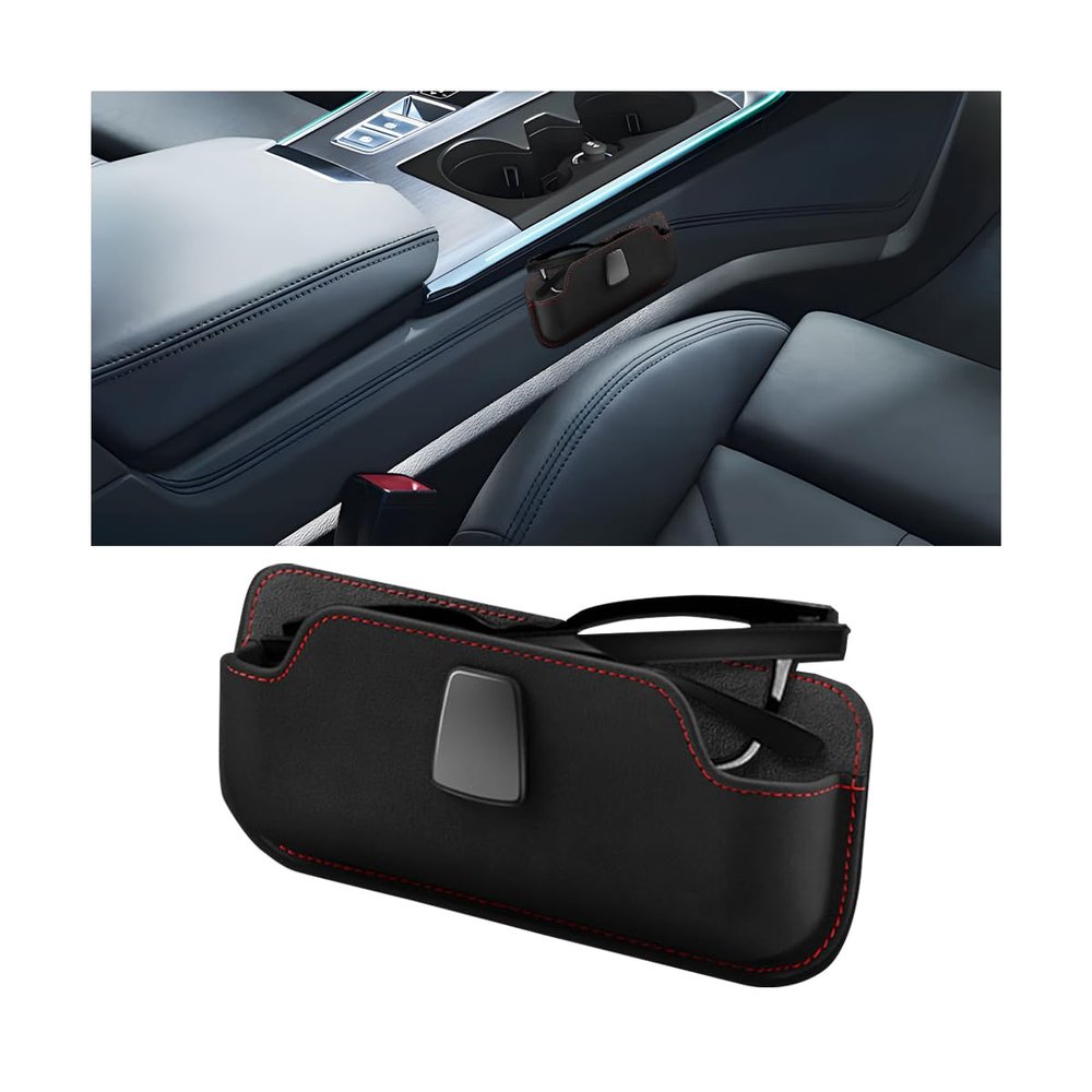 Bittwee Car Sunglasses Holder, Leather Vehicle Sun Visor Eyeglasses Protective Storage Case, Automotive Interior Glasses Protection Organizer Box Accessories, Universal for Most Cars (Black)