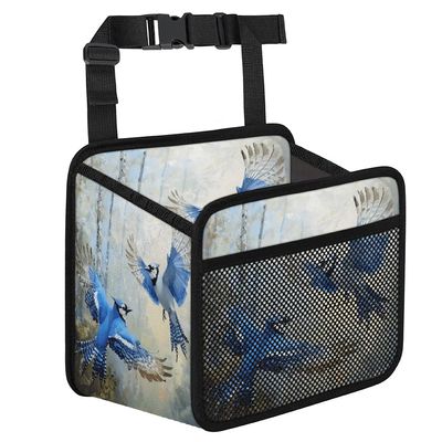 HISQSTUU Blue Flying Birds Car Backseat Organizer PU Leather Automotive Back Seat Storage Bag Universal Hanging Garbage Box Travel Accessories Foldable