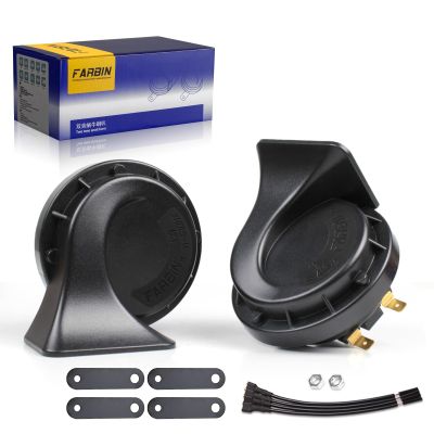 FARBIN Car Horn 12V Compact Motorcycle Horn Super Loud High Low Daul Tone Waterproof Snail Horns for Trucks Trains Cars Pickup Lorries (Black)