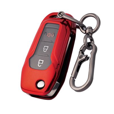 CHATYYD Key fob Cover for ford with Keychain, Soft TPU Car Key Cover Case for Ford Bronco F-150 Escape Explorer Expedition F-250 F-350 F-350 Ranger Ecosport 2015-2022 Accessories(Red)
