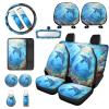 Baxinh Dolphin Ocean Print Car Seat Cover Full Set Steering Wheel Covers Armrest Pads Covers Waterproof Lipstick Holder Keychains Car Coaster Decorative Car Accessories Set, 15 Pieces, Blue view 1