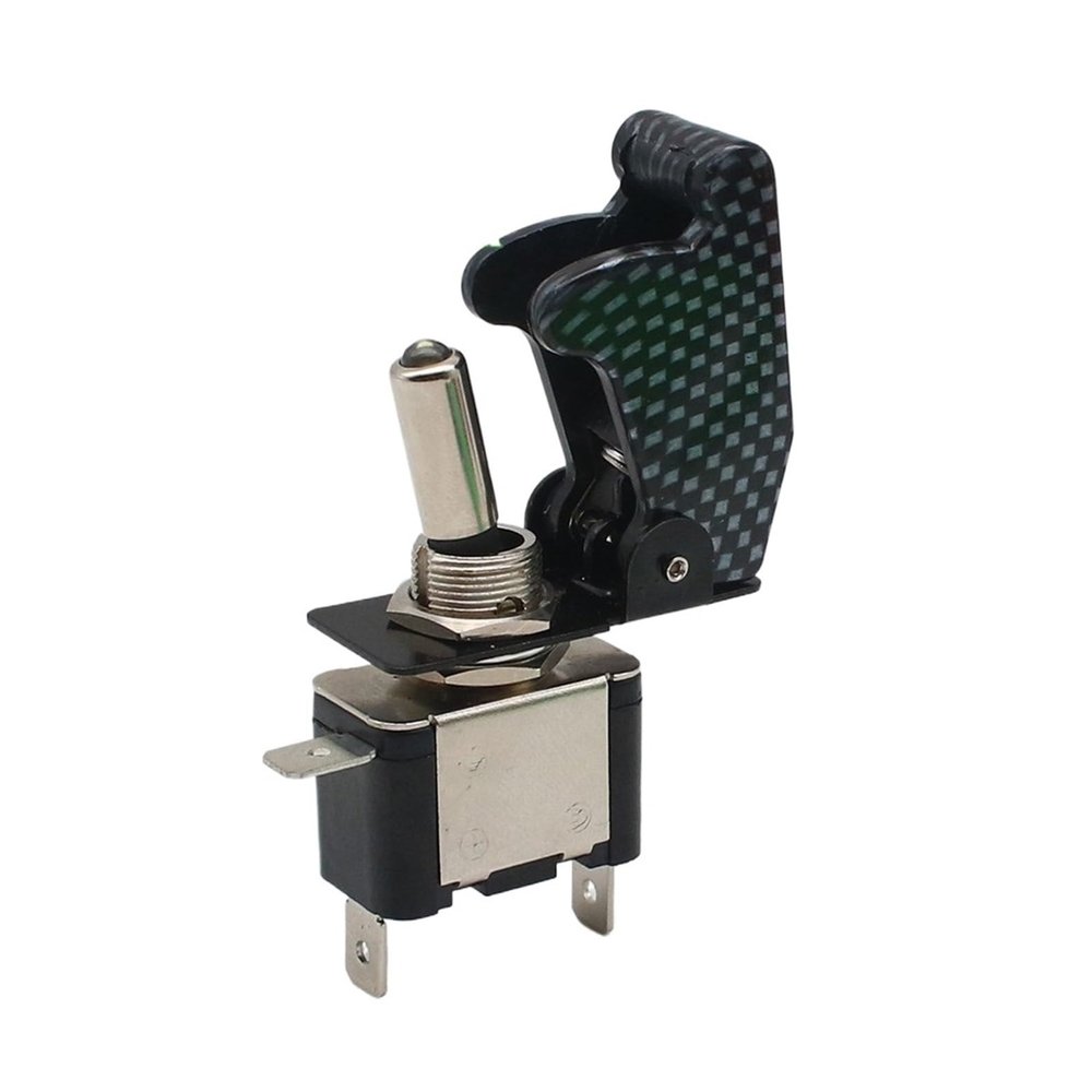 HSPTR Auto Car Boat Truck Illuminated Led Toggle Switch with Safety Aircraft Up Cover Guard Red Blue Green Yellow White 12V20A(Carbon Cap Green)