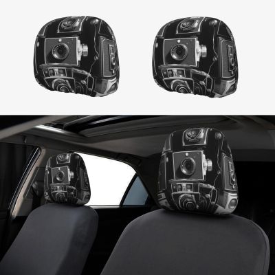 2 PCS Car Headrest Covers Soft Breathable Car Head Rest Covers Protector Retro Cool Camera Collection Headrest Covers for Cars Seat Headrest Covers for Trucks SUV Universal Interior Car Accessories