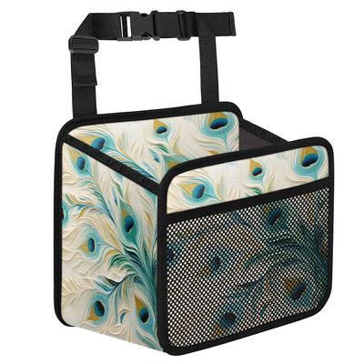 HISQSTUU Animal Peacock Feather Car Backseat Organizer PU Leather Automotive Back Seat Storage Bag Universal Hanging Garbage Box Travel Accessories Foldable
