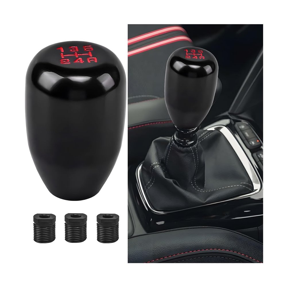 AUCELI Car Gear Shift Knob, 5 Speed Manual Vehicle Gear Stick Shifter Lever Knob with 3 Adapters, Aluminum Alloy Automotive Transmission Shift Knob Accessories, Universal for Most Cars (Black)