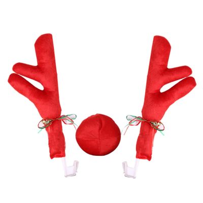 Gxdqxxd Car Reindeer Antlers Kit with Nose Christmas Decoration Universal Holiday Easily Install Decorative Car Costume, Red