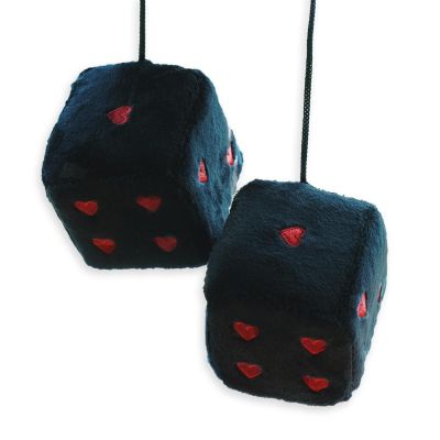 Heart Shaped Vintage Embroidered Fuzzy Plush Dice, Pair 3 Heart Shaped Hanging Dice Ornaments, New Car Decorative Vintage Accessories for Car Interior Rearview Mirror(Black and Red Line)
