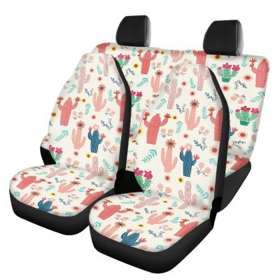 Pinupub Floral Cactus Car Seat Covers Full Set Comfy Graphic Print Automotive Front Rear Seat Protector for SUV Truck Vans Car Interior Accessories Easy to Install