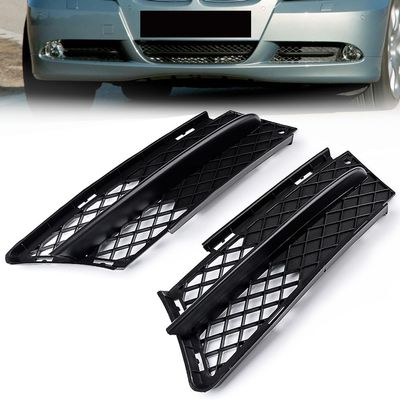 AutoXcessories Pair ABS Front Bumper Lower Fog Light Mesh Grill for 2006-2008 BMW E90 E91 3-Series 335i 328i 330i Matte Black