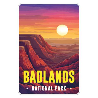 Sunset Badlands National Park Sticker - Waterproof Vinyl Decal for Car Bumper, Water Bottles Laptop Luggage Bike Phone Cases, Outdoor Travel Nature Adventure Park, Sticker - 5'' Longer Side