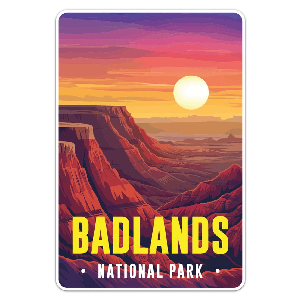 Sunset Badlands National Park Sticker - Waterproof Vinyl Decal for Car Bumper, Water Bottles Laptop Luggage Bike Phone Cases, Outdoor Travel Nature Adventure Park, Sticker - 5'' Longer Side