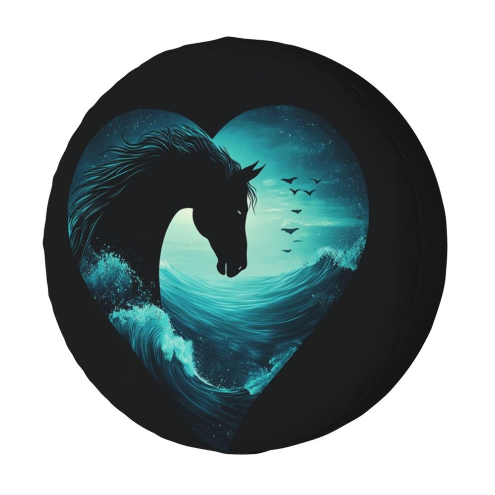 Foruidea Heart-Shaped Horse Spare Tire Cover Dust-Proof Wheel Tire Cover Fit Trailer, RV, SUV and Many Vehicle 14 Inch