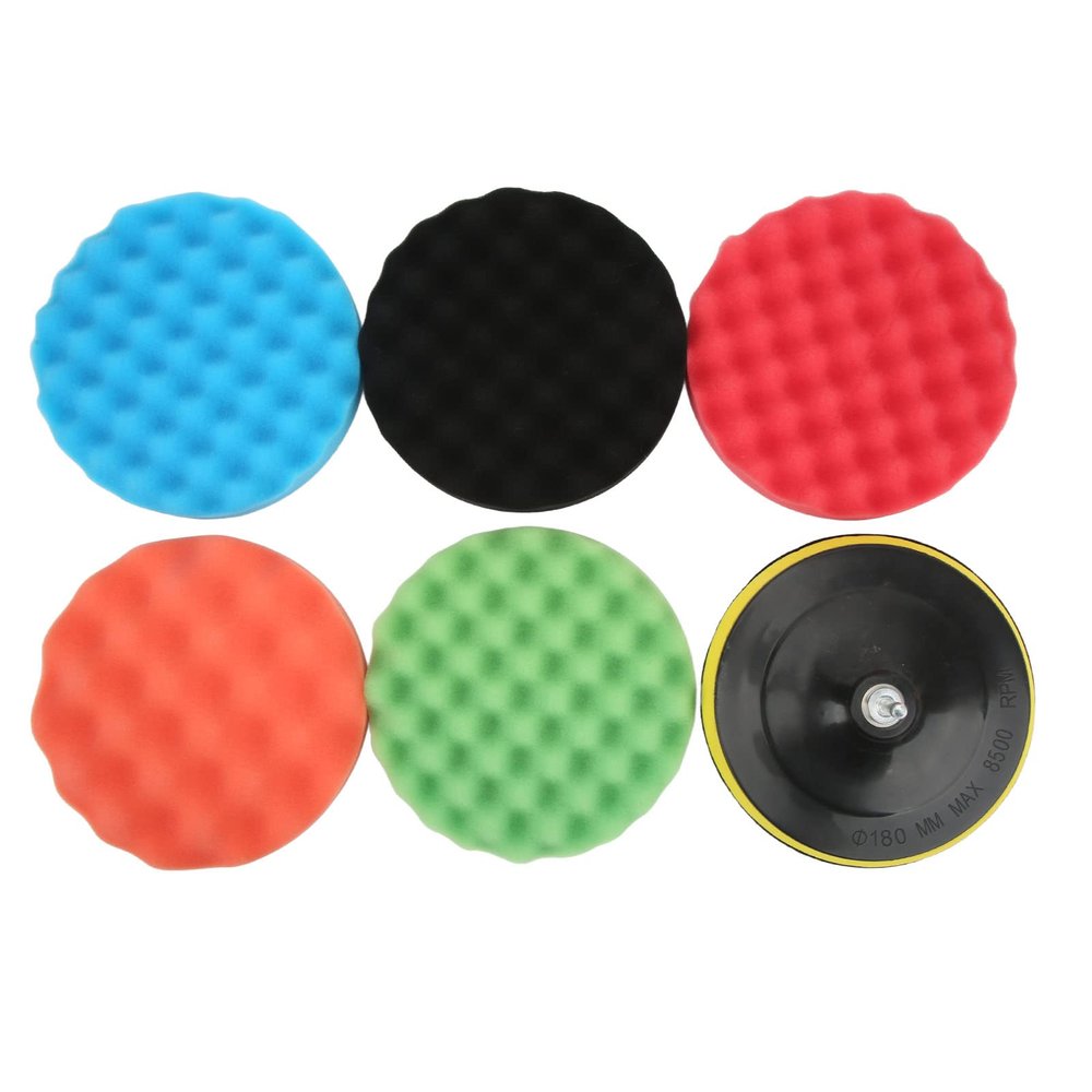 Tyenaza 7Pcs Polishing Sponge Pad, 7in for Washing Waxing Dusting Buffing with Electric Drill Adapter