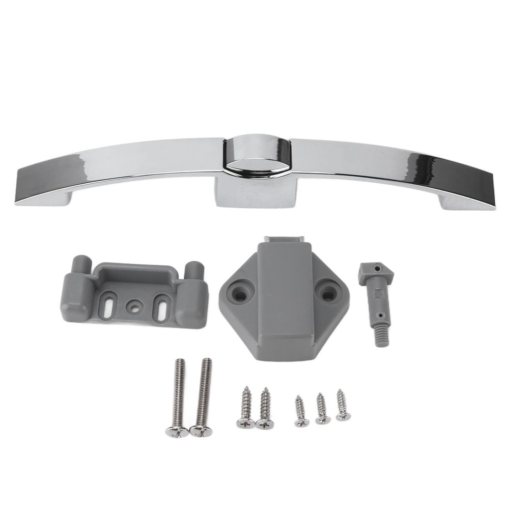 RV Push Button Pull Handle Latch Lock, Arc Shape, Glossy Silver for Caravan Truck, Easy Installation, Sturdy Metal Material, Button Unlock Design