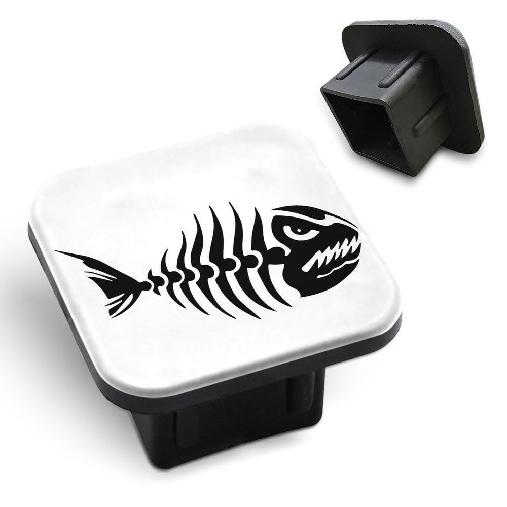 Tnomchey Fish Skeleton Receiver Cover Hitch Plugs Black Cartoon Old Tattoo Sea Fish Skull Rubber Receiver Tube Hitch Plug Car Exterior Accessories Fits for Pickup Trucks Cars