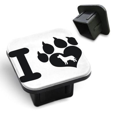 Tnomchey Paw Print Trailer Hitch Cover for 2 inch Receivers I Love with Black Heart Dog Footprint with Claws and Dog Rubber Tube Trailer Hitch Plug for Cars Trucks Accessories