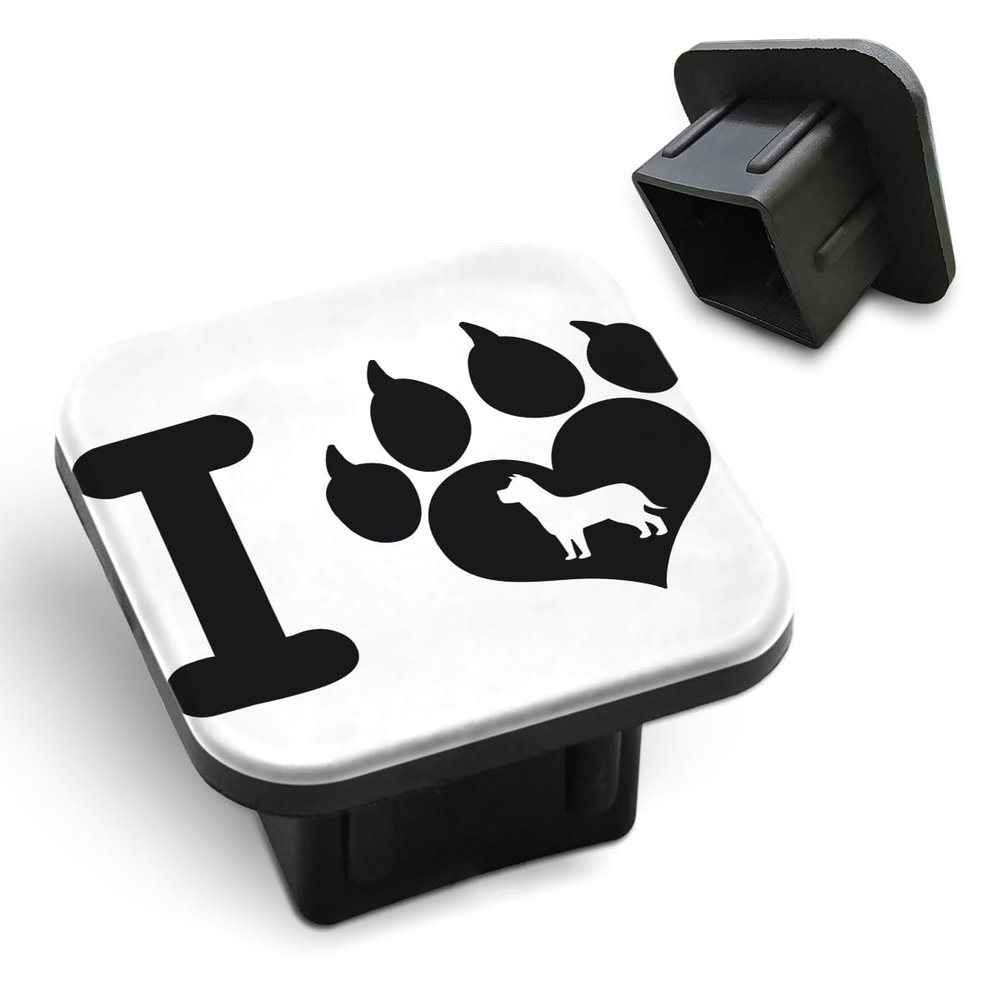 Tnomchey Paw Print Trailer Hitch Cover for 2 inch Receivers I Love with Black Heart Dog Footprint with Claws and Dog Rubber Tube Trailer Hitch Plug for Cars Trucks Accessories
