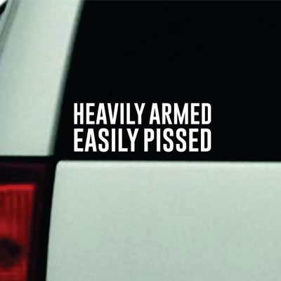 Heavily Armed Easily Pissed Car Decal Bumper Sticker Vinyl Quote Decor Truck Window Windshield JDM Rearview Girls Family Funny Automobile Men Dad America USA 1A 2A FAFO Amendment Rights Stars Merica