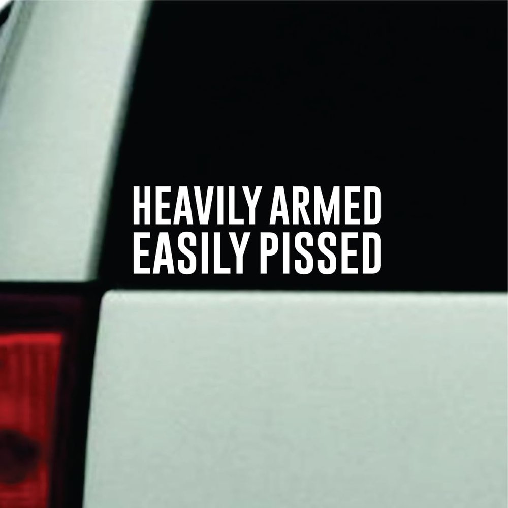 Heavily Armed Easily Pissed Car Decal Bumper Sticker Vinyl Quote Decor Truck Window Windshield JDM Rearview Girls Family Funny Automobile Men Dad America USA 1A 2A FAFO Amendment Rights Stars Merica